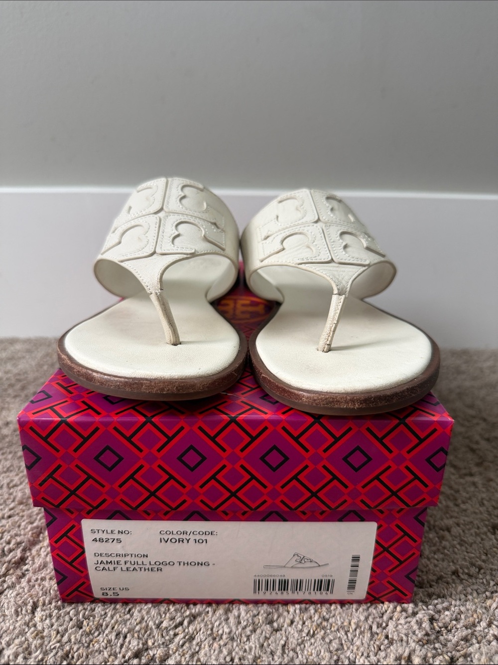 Tory Burch Ivory Logo Thong Sandals